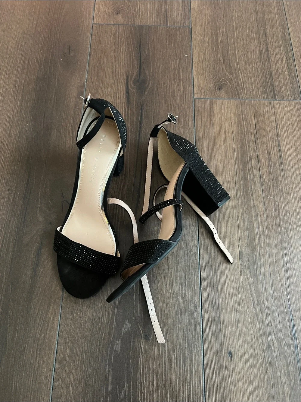 Kelly & Katie Black Rhinestone Ankle-Strap Heels